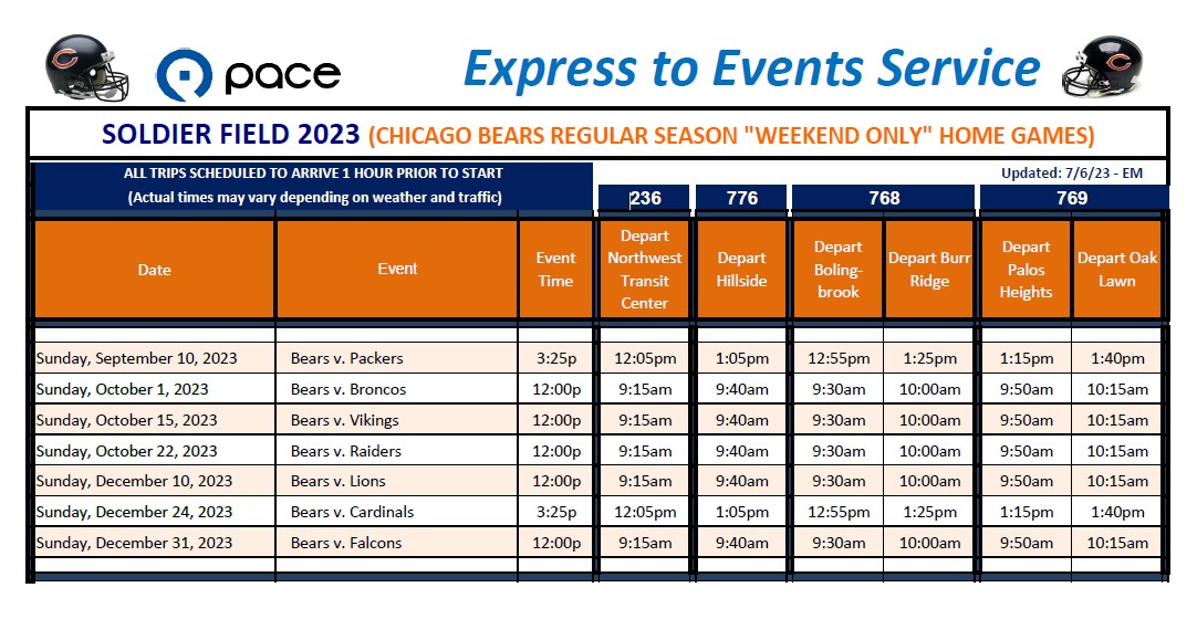 Clickable Image of the Chicago Bears 2023 Home Schedule