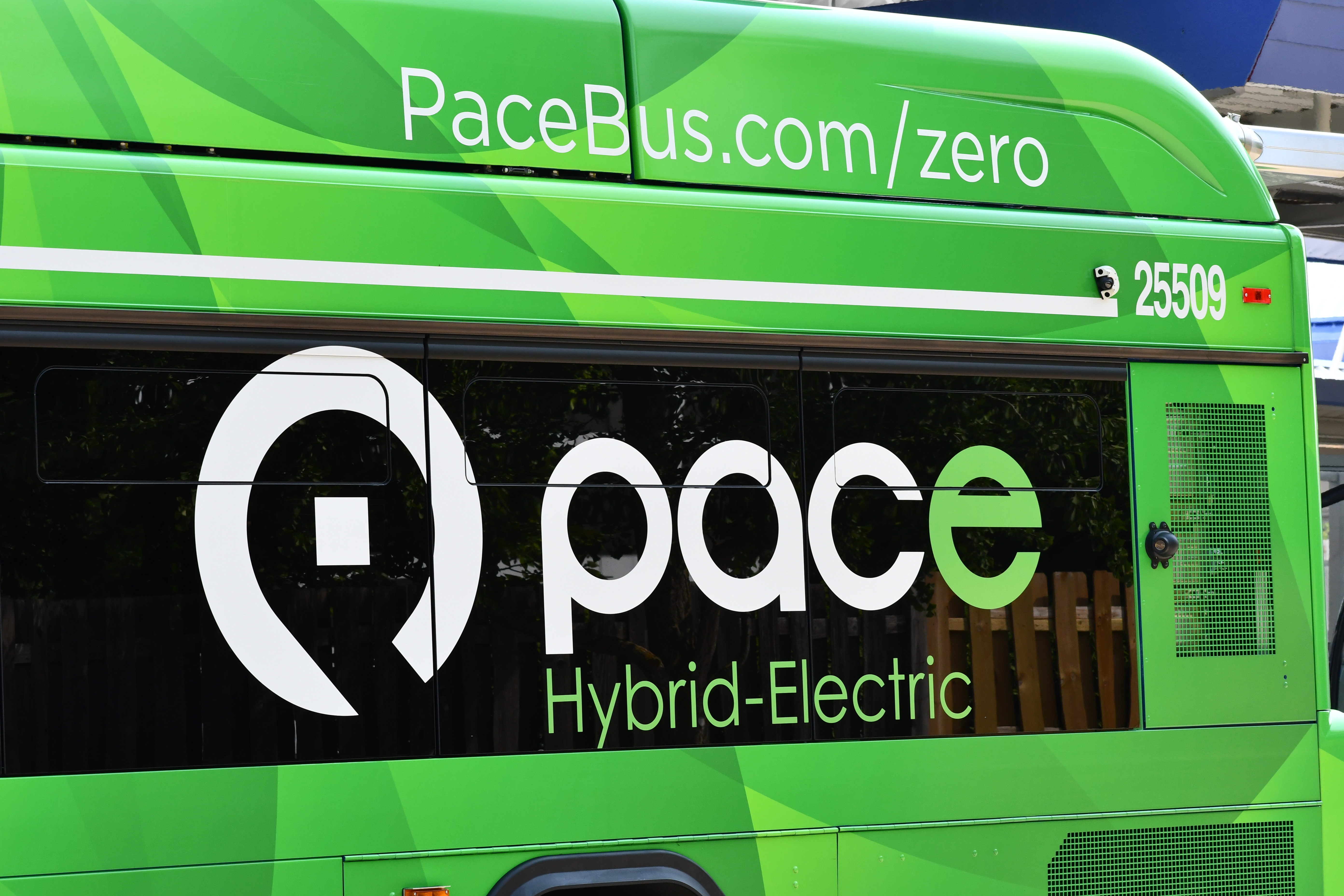 Close-up of Pace Hybrid-Electric logo and URL