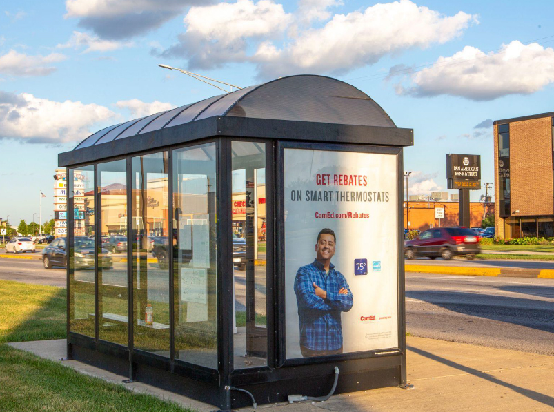 Image of a advertisement on a bus shelter