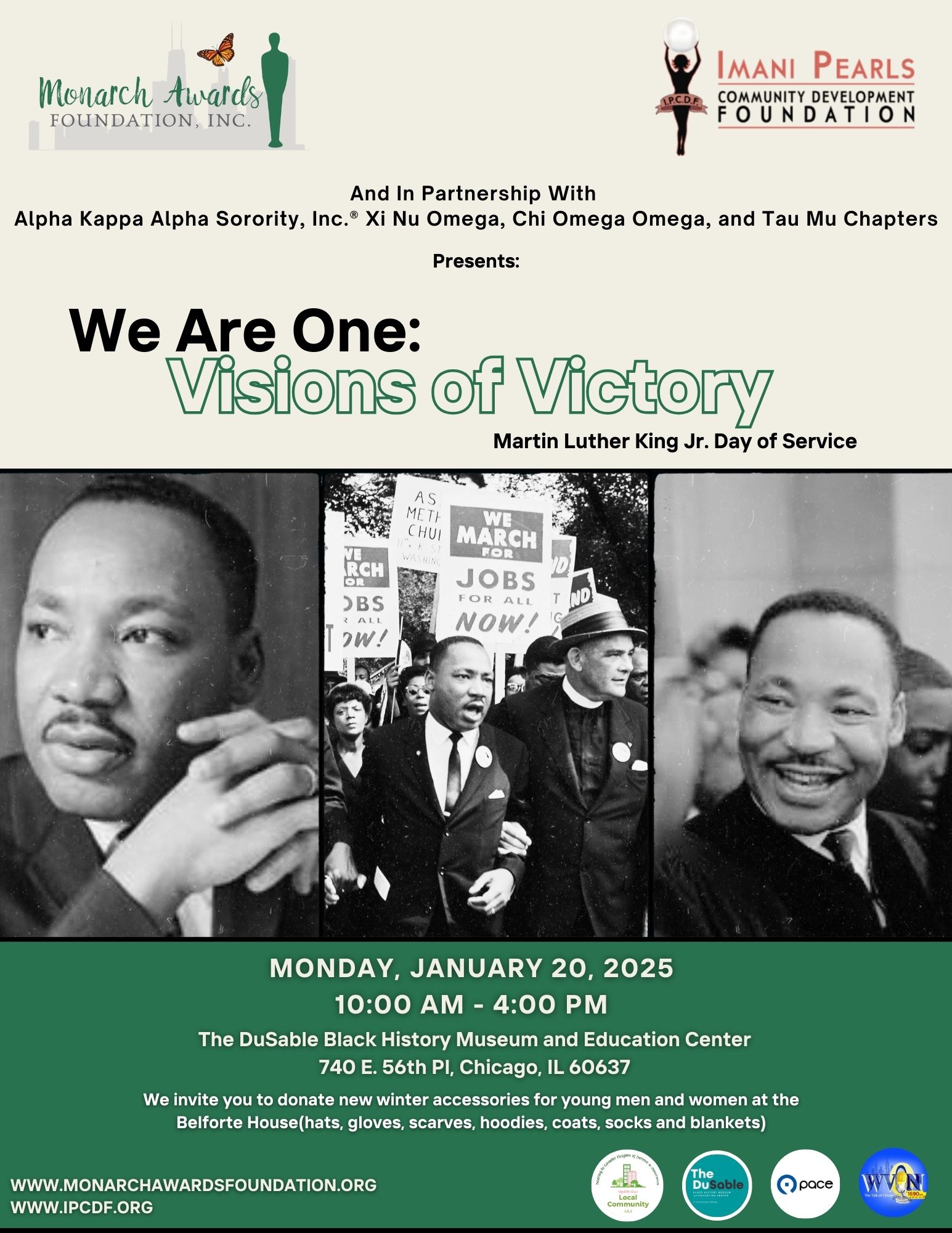 Flyer for MLK Day at Dusable Museum (January 20, 2025, from 10am-4pm)