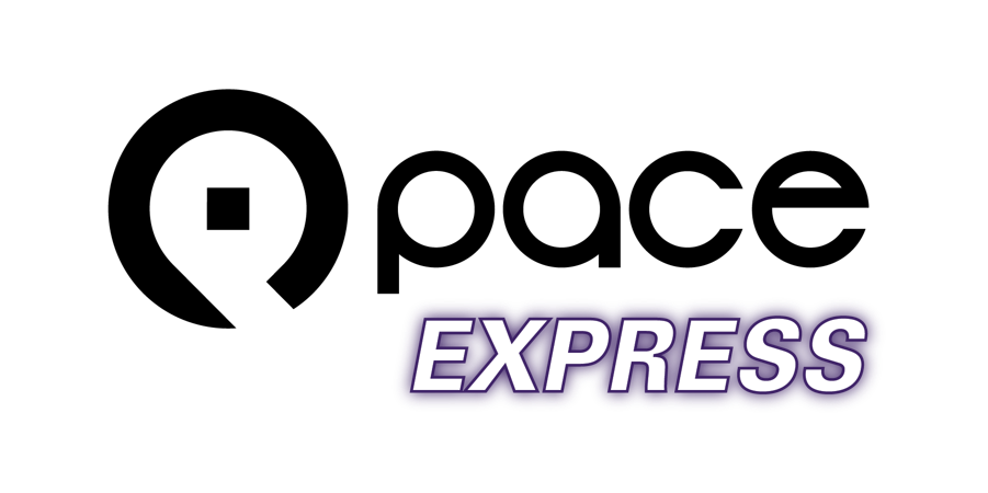 Logo with Pace symbol and the word "express" in white and purple lettering