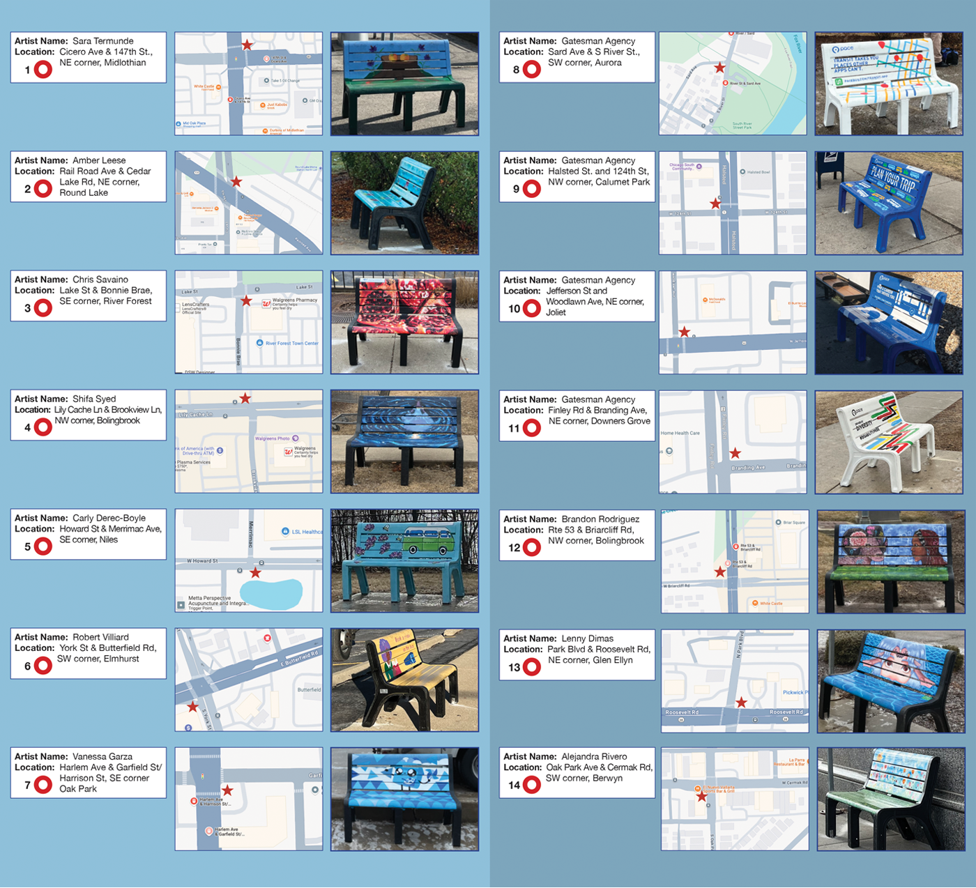 Image of 40th Year Anniversary installed benches locations map 2