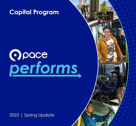 Cover image with the text that says Pace Performs alongside pictures of riders and employees