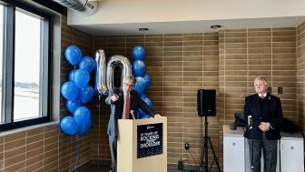 An image showing executive director Donahue speaks at the 10th anniversary of Pace’s Bus on Shoulder service celebration event